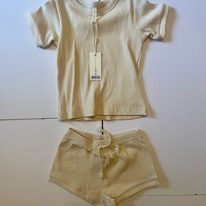 Quincy Mae Cream Ribbed Kids Matching Set